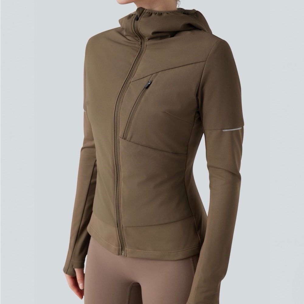 Halara Hooded Zipper Long Sleeve Thumb Hole Running Down Jacket Otter NWT Medium - Picture 4 of 14